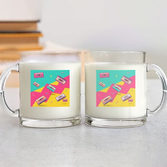 Retro Cassette Tape Pattern Glass Mugs