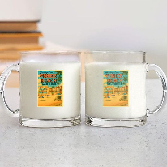Venice Beach Vintage Postcard Glass Mugs
