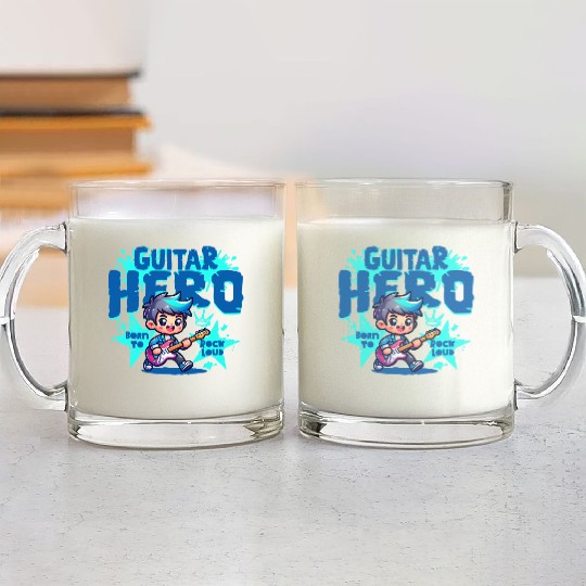 Guitar Hero Kid – Cute Rock Star Cartoon Glass Mugs | Bor