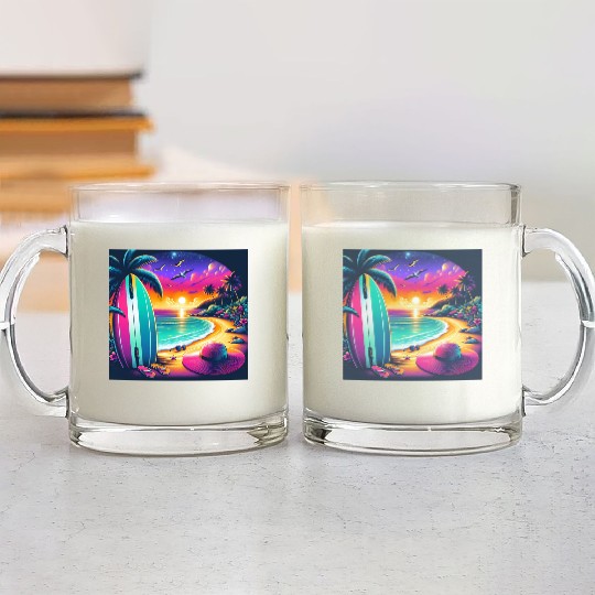 Tropical Sunset Surf Vibes Glass Mugs