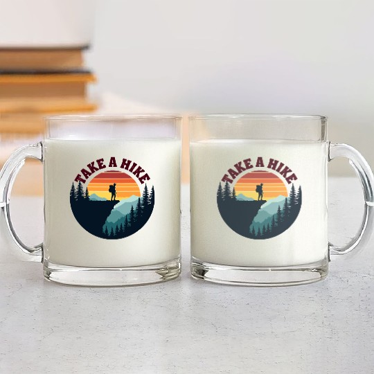 Take A Hike - Vintage Sunset Mountain Silhouette Glass Mugs