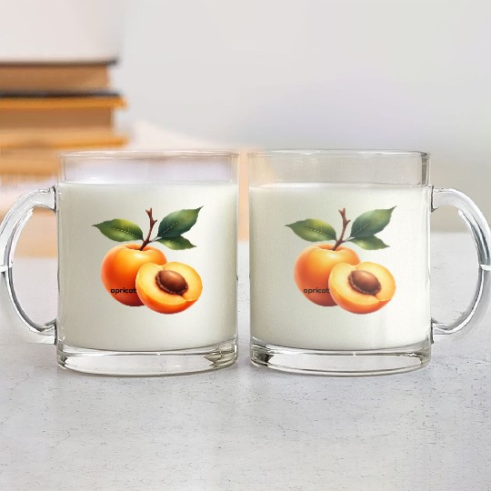 Apricot branch with green leaves Glass Mugs