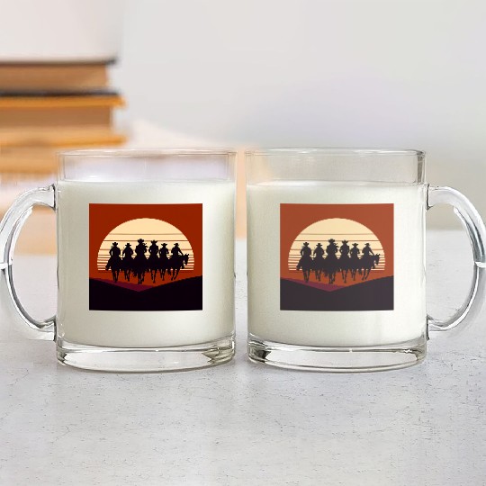 Western Silhouette Sunset Glass Mugs