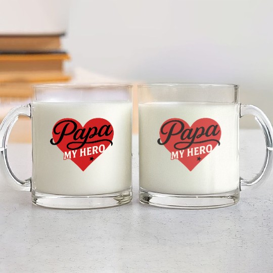Papa My Hero - Father's Day gift - Heart Design Glass Mugs