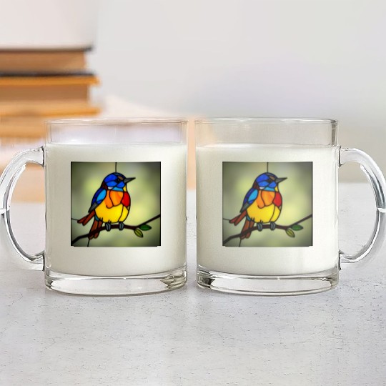 STAINED GLASS BIRD Glass Mugs