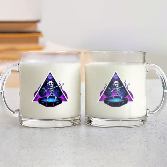 Neon Dancing Skeleton in Coffin Glass Mugs
