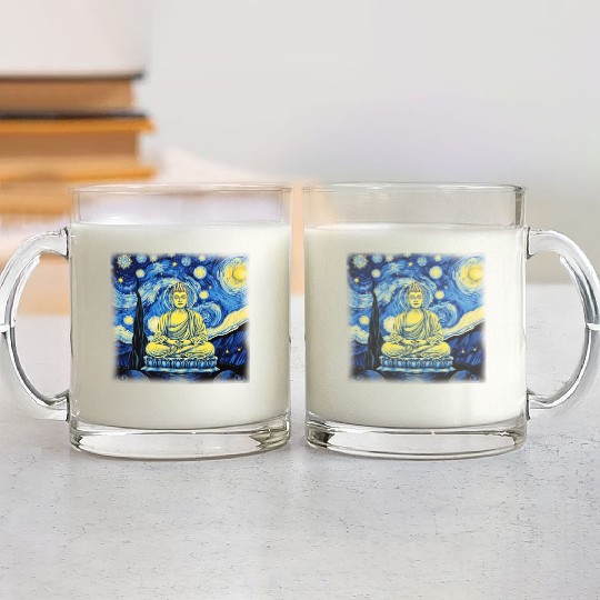 Starry Night Buddha Zen Art Inspired by Van Gogh Glass Mugs