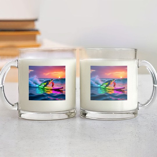 sea turtle design neon turtle Glass Mugs
