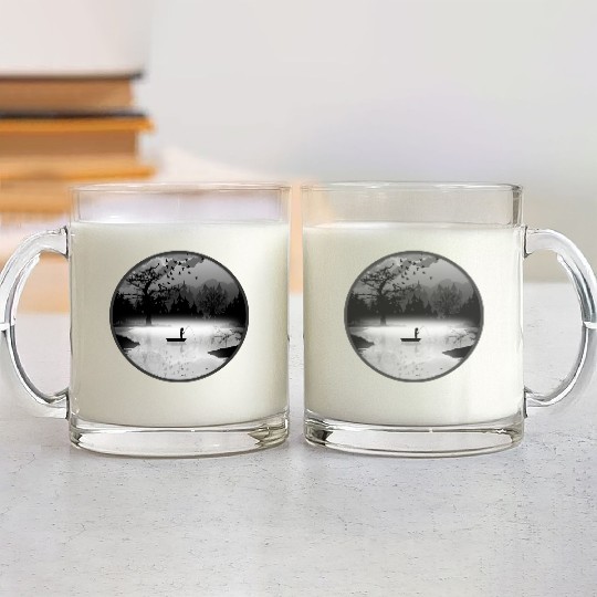 Fisherman in a tranquil natural setting – silhouet Glass Mugs