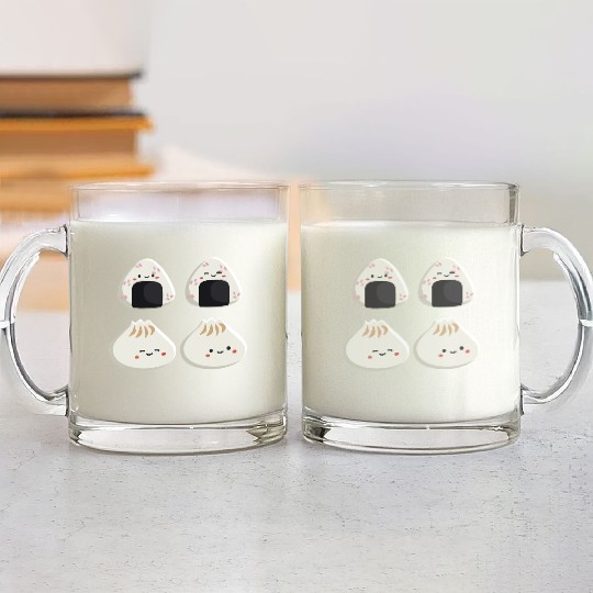 Onigiri and dumpling face character Glass Mugs