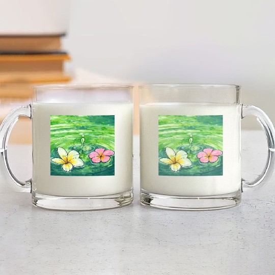 Serene Water Lilies Watercolor Design Glass Mugs