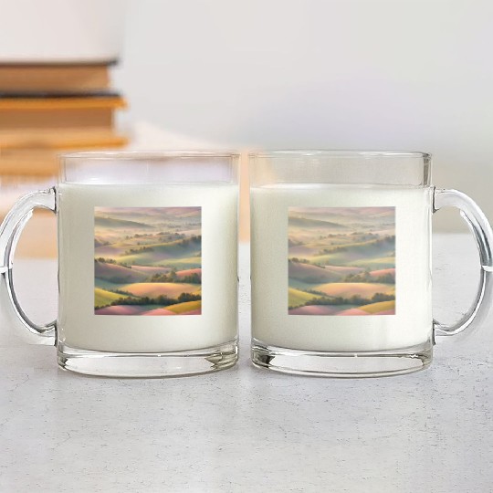 Pastel Rolling Hills Landscape Glass Mugs