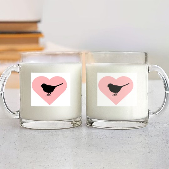Silhouette Bird Heart Design Glass Mugs