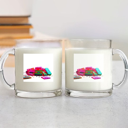 Vibrant Retro Cassette Tape Pattern Glass Mugs