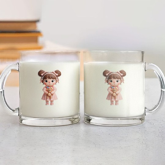 Sweet Candy Girl with Teddy Bear Glass Mugs