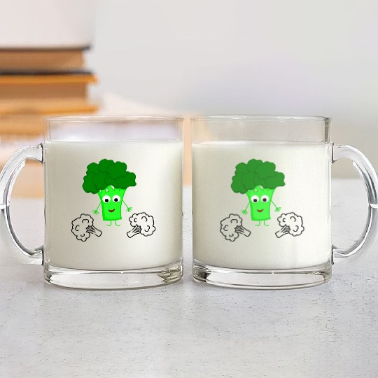 Whimsical Broccoli Character Design Glass Mugs