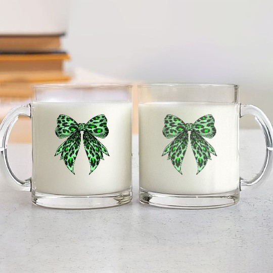 Coquette Bow Cheetah Animal Pattern Lime Green Glass Mugs