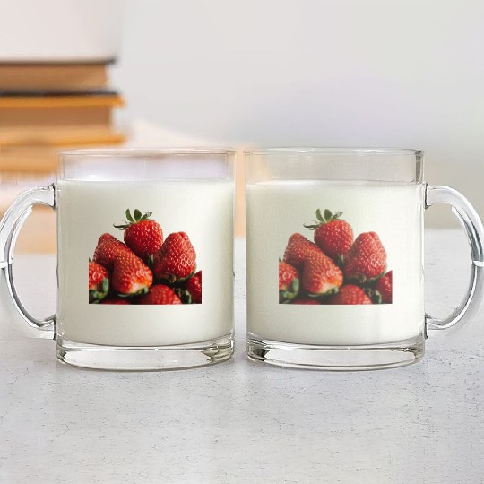 Vivid Strawberry Cluster Print Glass Mugs