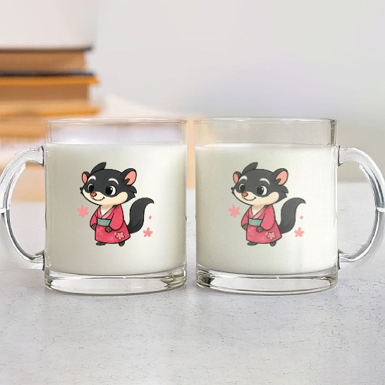 Kawaii Sly Fox in Traditional Kimono Glass Mugs
