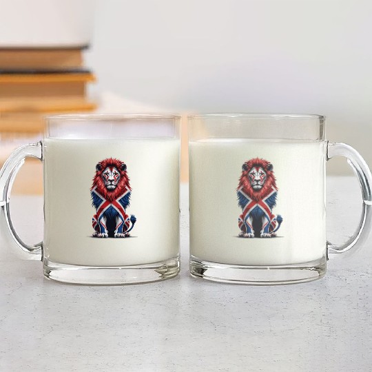 Regal Lion with Union Jack Mane Glass Mugs