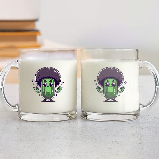 Whimsical Broccoli with Afro Hair Glass Mugs