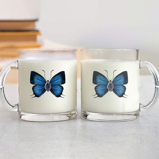 September Sapphire Blue Butterfly Gemstone Design Glass Mugs