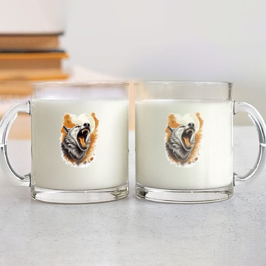Howling Wolf Under Full Moon Glass Mugs