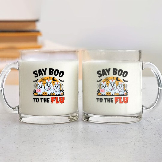Say Boo to the Flu Halloween Medical Ghosts Glass Mugs