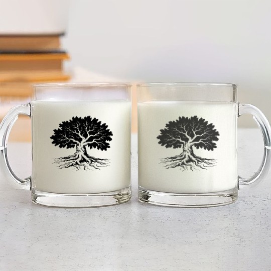 Elegant Tree of Life Silhouette Glass Mugs