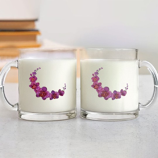 Violet Moon Orchid Flower branch illustration Glass Mugs