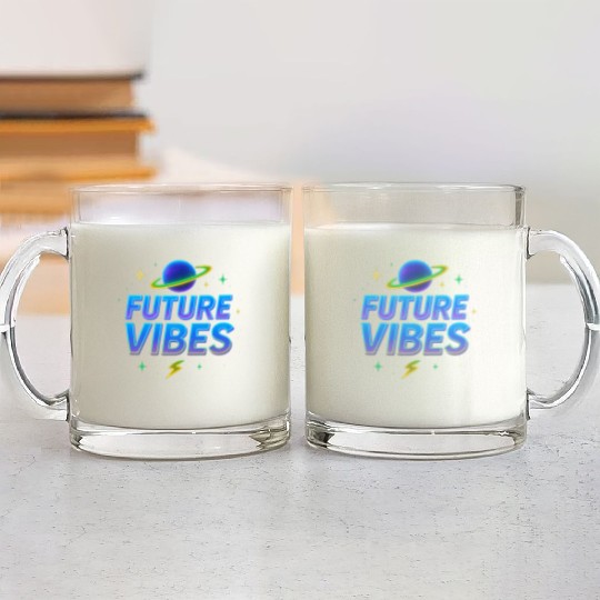 Future Vibes Neon Planet Design Glass Mugs