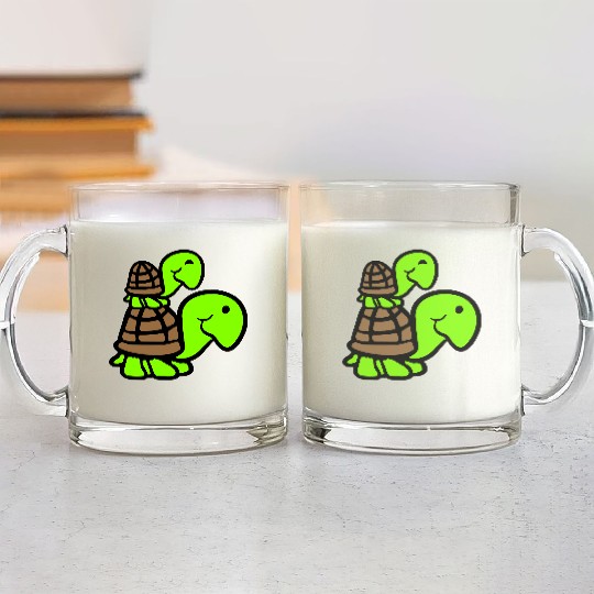 2 turtles piggyback mummy daddy child riding cute Glass Mugs