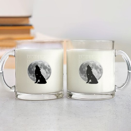 Wolf Howling at Full Moon Design Glass Mugs