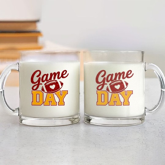 Game Day Football Glass Mugs Glitter Heart Cute Varsity