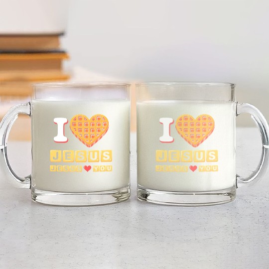 I Love Jesus Christian Breakfast Waffle Heart Glass Mugs