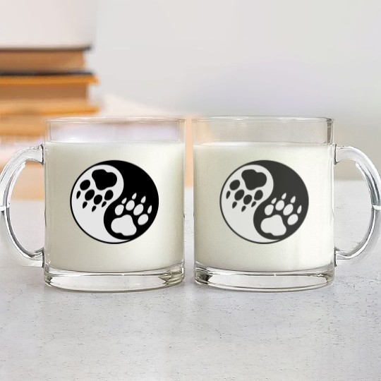 wolf paw ying yang Glass Mugs