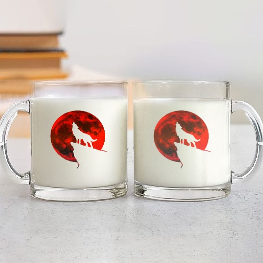 Howling wolf full blood moon space galaxy gift dog Glass Mugs