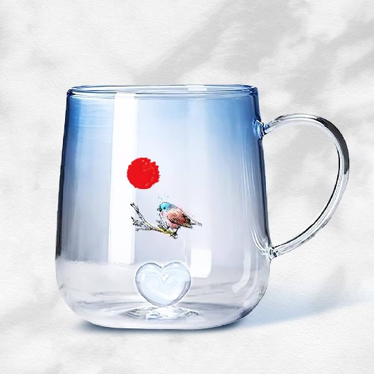 Murakami Birds Red Moon Japenese Gradient Glass Mugs