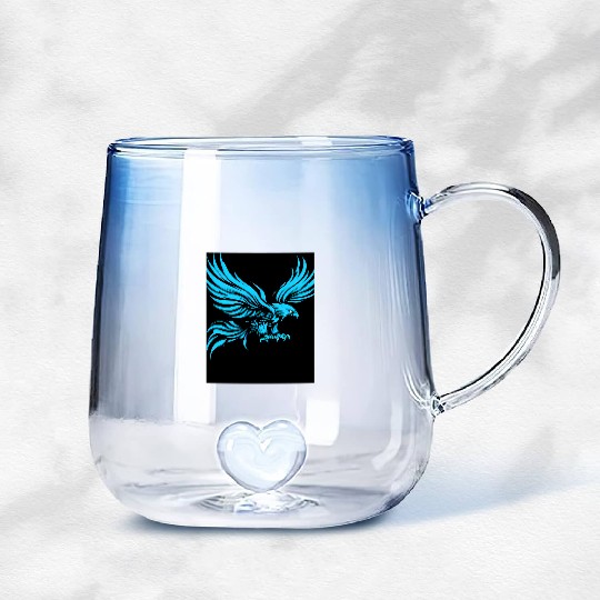 "Blue Tribal Eagle Art Design" Gradient Glass Mugs