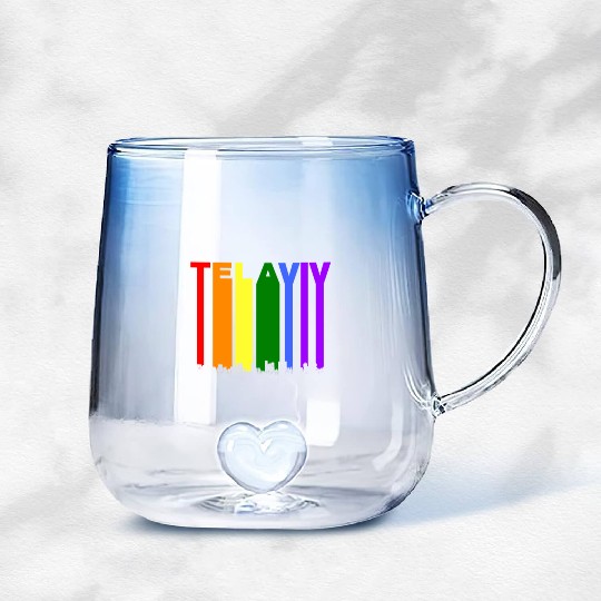 Tel Aviv Israel Skyline Rainbow LGBT Gay Pride Gradient Glass Mugs