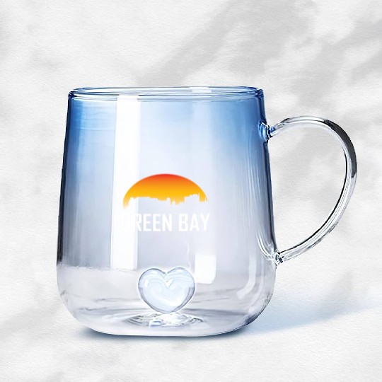 Green Bay Wisconsin Sunset Skyline Gradient Glass Mugs
