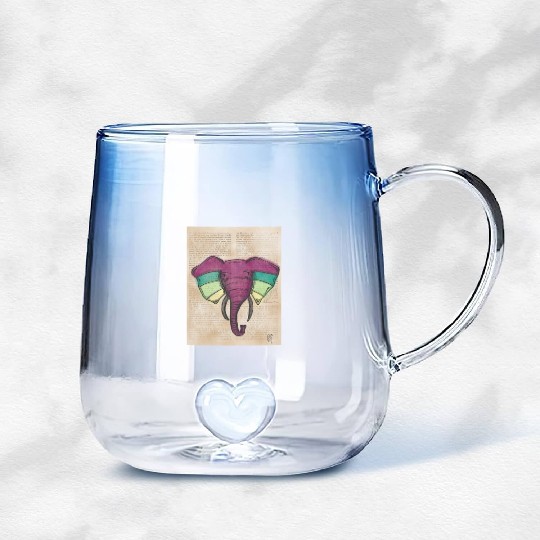 Elephant Water Color Face Gradient Glass Mugs