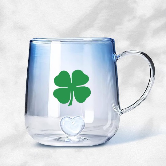Green 4 Leaf Clover Solid Gradient Glass Mugs