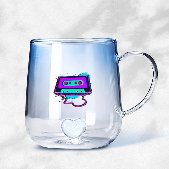 80s Music Cassette Tape : 3D, Neon, 80s songs Gradient Glass Mugs