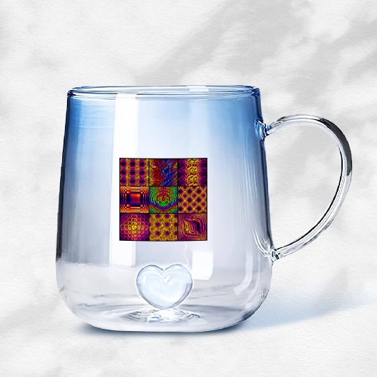 9 Panel Square Fractal Collage of Computer Art Gradient Glass Mugs
