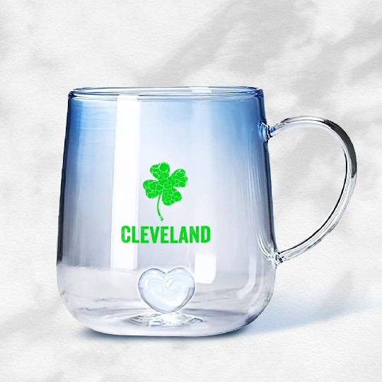 Cleveland Irish, St Patricks Day, Four Leaf Clover Gradient Glass Mugs
