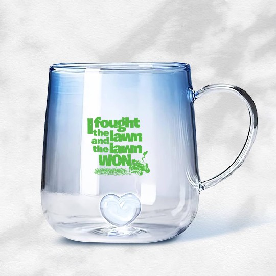 I Fought the Lawn Funny Lawn Gardening Grass Cutting Enforcement Officer Gradient Glass Mugs