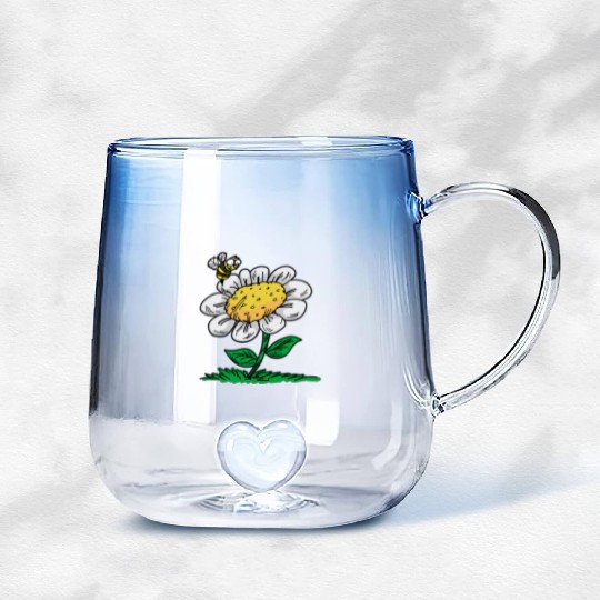 COMMON DAISY FLOWER Bee Cartoon Comic Gradient Glass Mugs