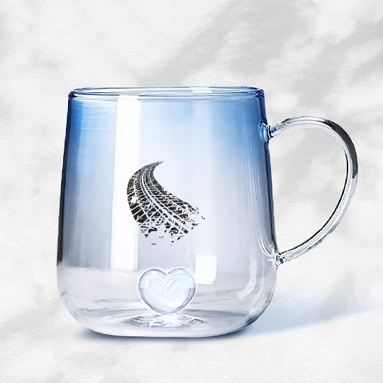 Dirty tire tracks fading into the horizon Gradient Glass Mugs