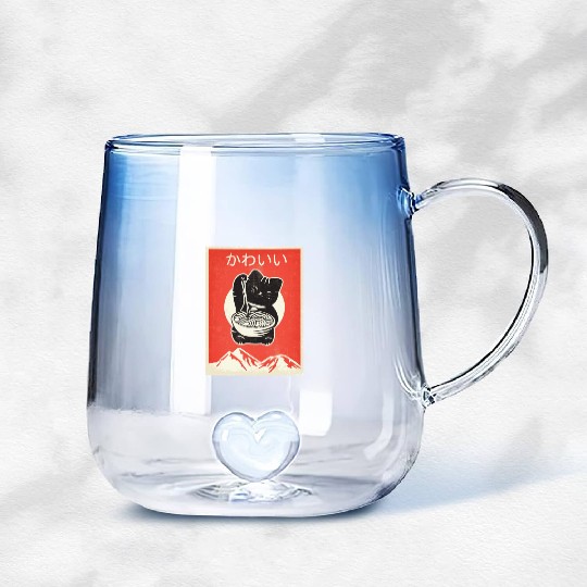 Vintage Kawaii Cat Anime graphic Gift Retro Gradient Glass Mugs